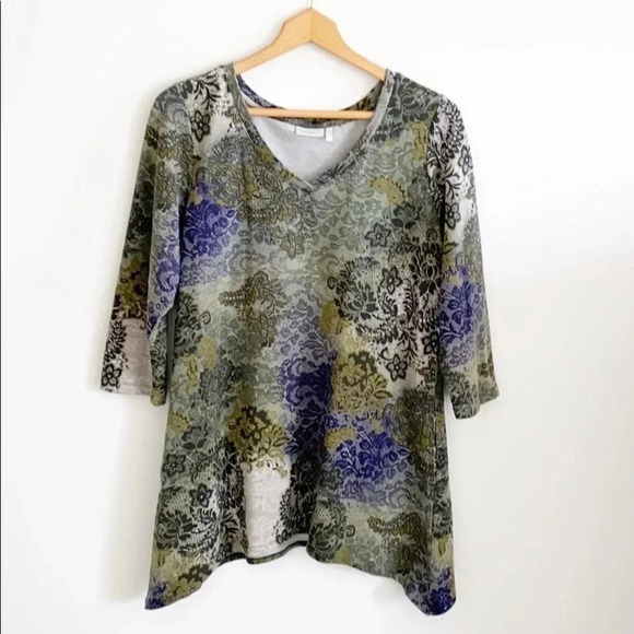 LOGO Lori Goldstein Lounge Lace Print Tunic Top - Picture 1 of 8
